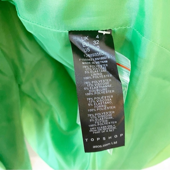 TOPSHOP Neon Green Longline Belted Blazer NWOT - Picture 3 of 9